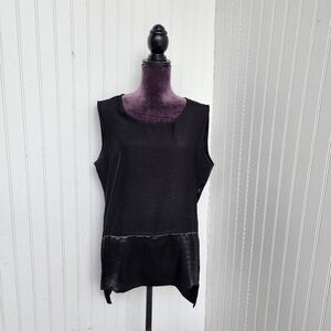 Kenneth Cole Reaction Womens Black Shiny Satin Blouse Sleeveless Side Zip Sz L